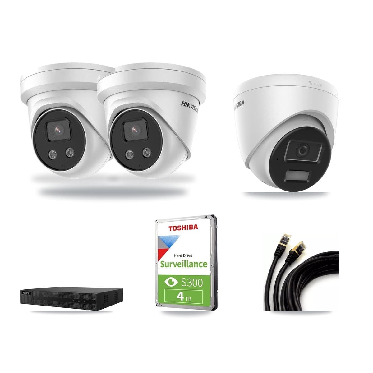 Hikvision & HiLook 8-Channel 4MP – 5MP CCTV Kit — 1 4MP + 2 5MP Turret Cameras + 4TB Recording (NVR-108MH-D Recorder) - Image 1