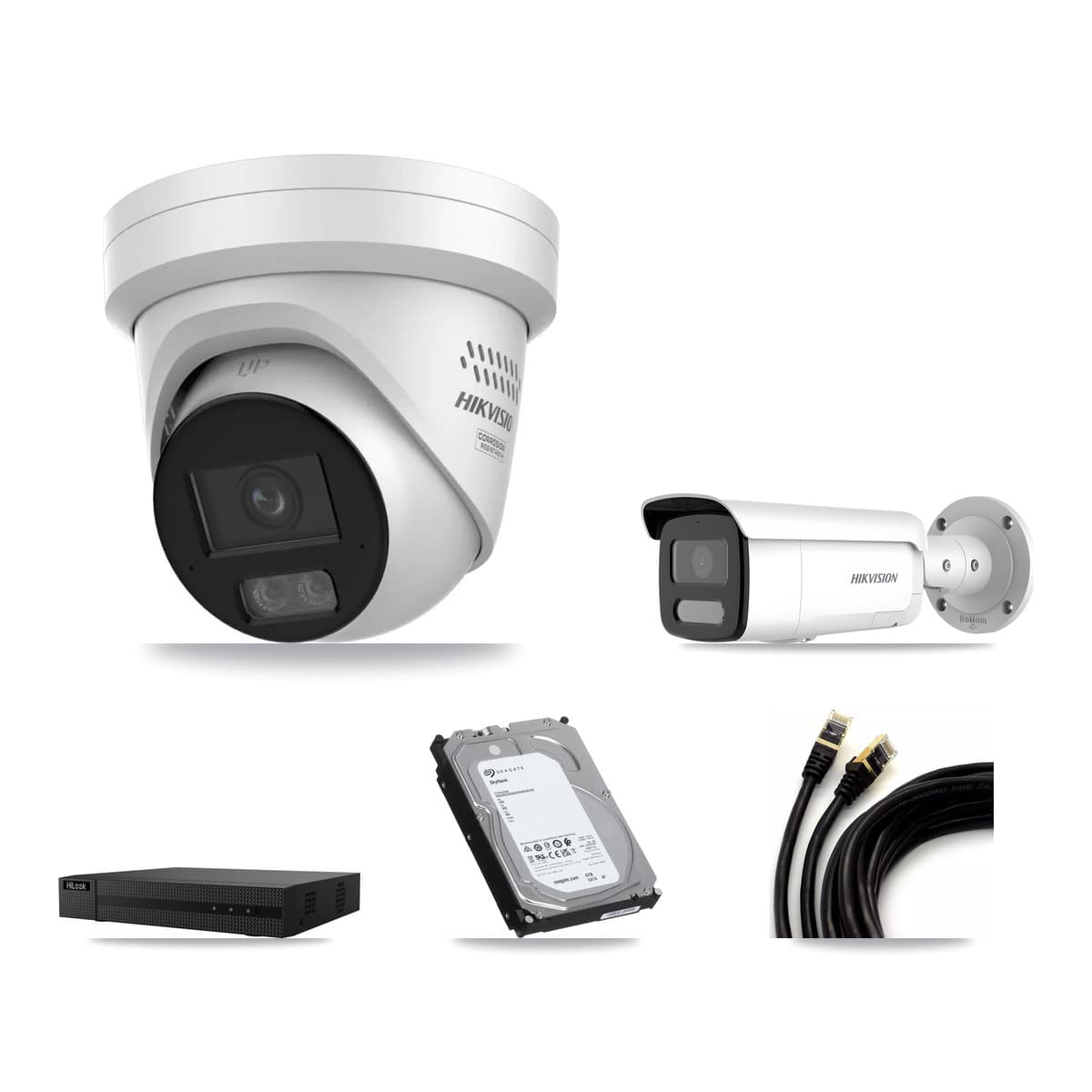 Hikvision & HiLook 8-Channel 4MP CCTV Kit — 3 Turret + 1 Bullet Cameras + 6TB Recording