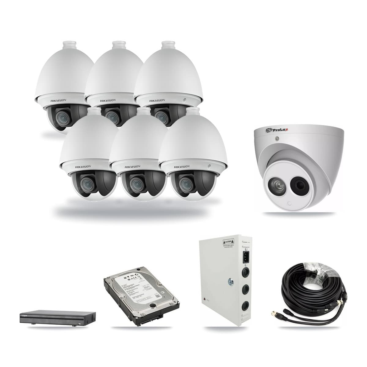 8-Channel 2MP – 4MP CCTV Kit — 6 2MP PTZ + 1 4MP Turret Cameras + 5TB Recording (DH-XVR5108H Recorder) - Image 1