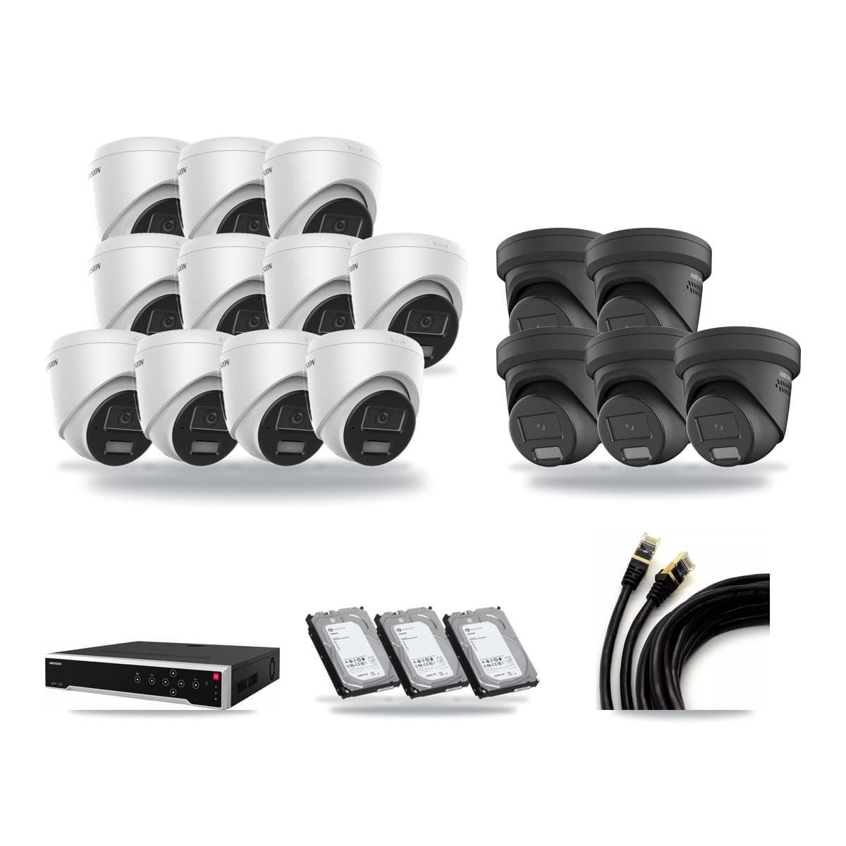 Hikvision 32-Channel 4MP CCTV Kit — 11 DS-2CD1343G2 + 5 DS-2CD2347G2 Turret Cameras + 3× 6TB Recording - Image 1