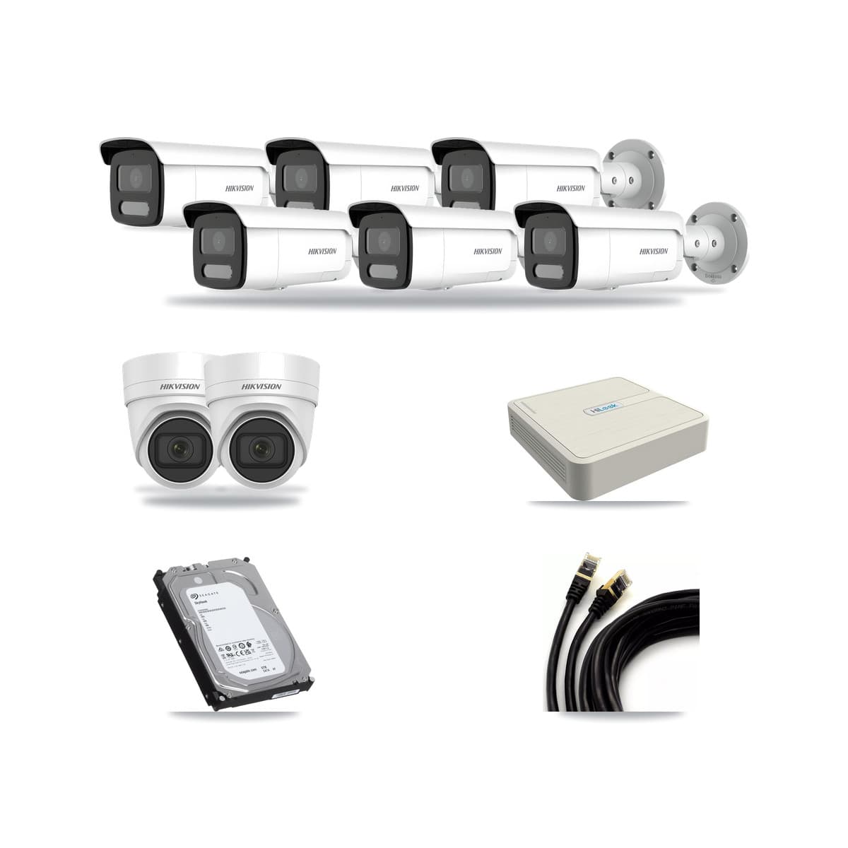 Hikvision & HiLook 8-Channel 4MP CCTV Kit — 2 DS-2CD2H45FWD Turret + 6 DS-2CD2T47G2H Bullet Cameras + 6TB Recording - Image 1