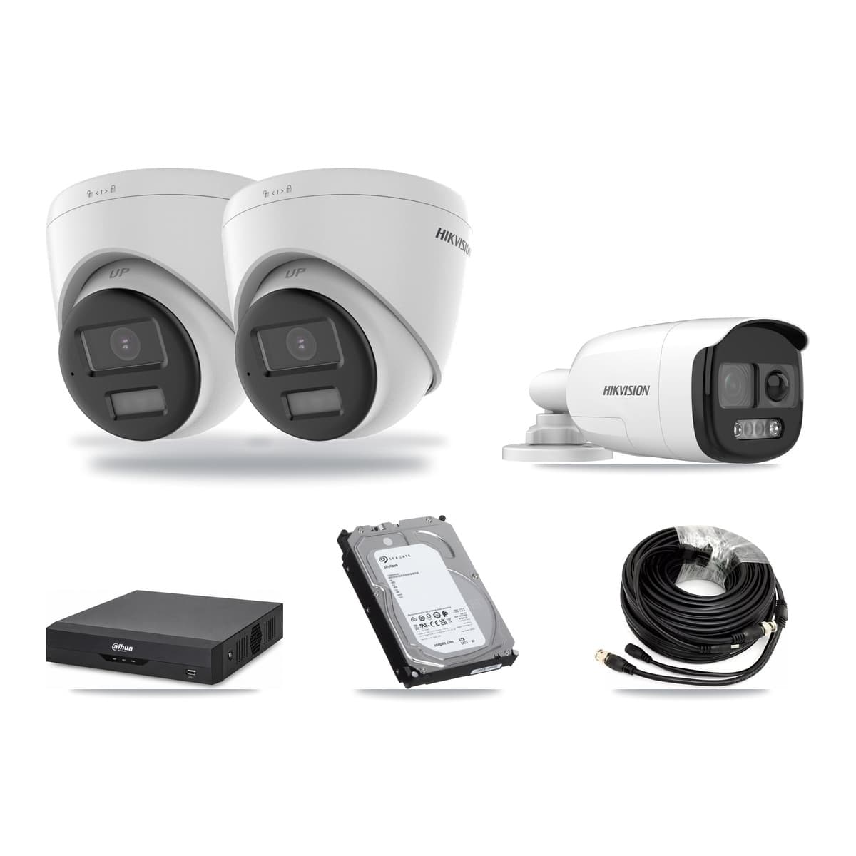 Hikvision & Dahua 4-Channel 5MP – 4K CCTV Kit — 1 DS-2CE12KF3T 5MP Bullet + 2 DS-2CE78U0T 4K Turret Cameras + 6TB Recording - Image 1