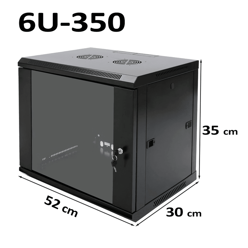 6U Wall Mount Network Rack Cabinet 600×350mm Lockable Black - Image 1