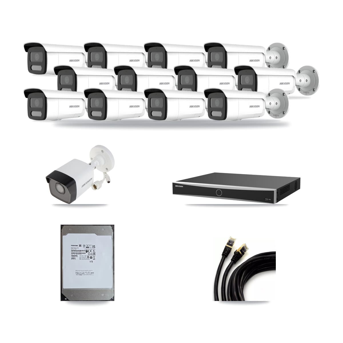 Hikvision 16-Channel 4MP – 5MP CCTV Kit — 1 5MP + 12 4MP Bullet Cameras + 14TB Recording - Image 1