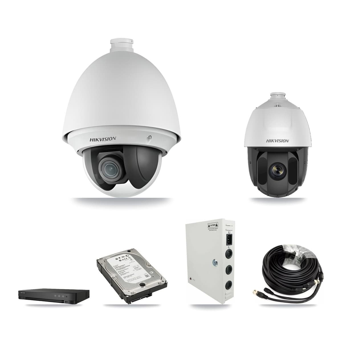 Hikvision 8-Channel 2MP CCTV Kit — 7 DS-2AE4225T + 1 DS-2AE5225TI PTZ Cameras + 5TB Recording (IDS-7208HQHI Recorder)