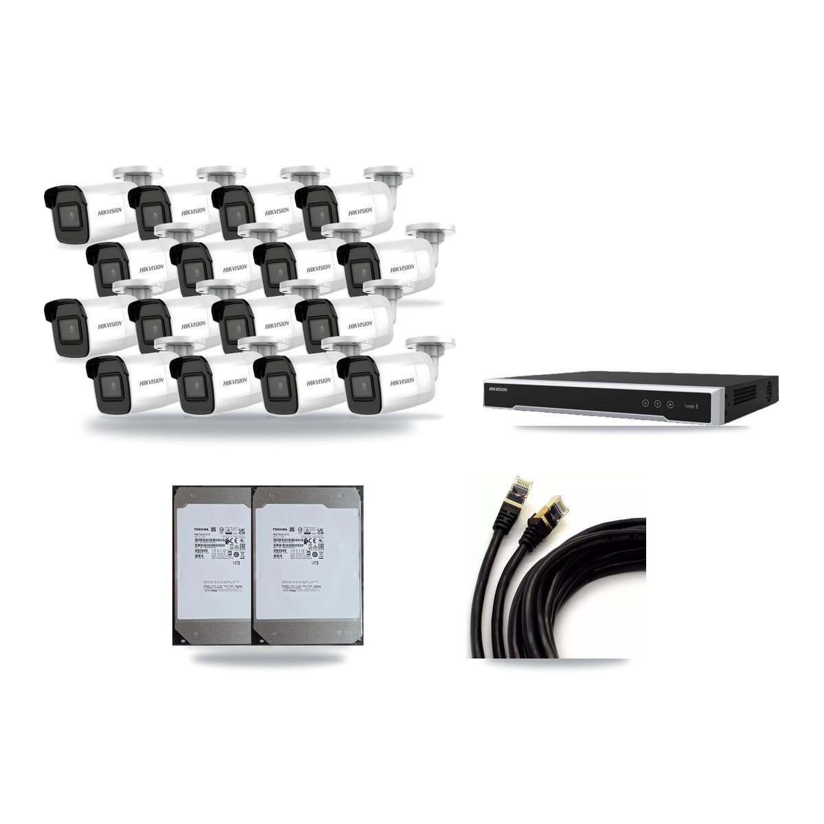 Hikvision 16-Channel 4K CCTV Kit — 16 Bullet Cameras + 2× 14TB Recording (DS-7616NI-M2 Recorder) - Image 1