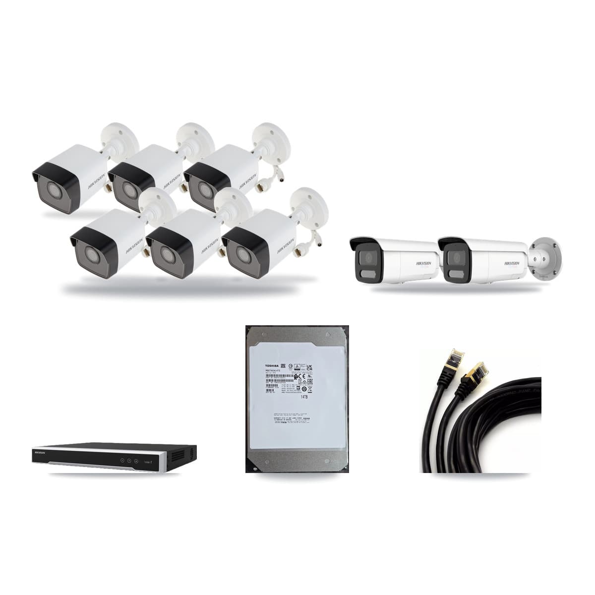 Hikvision 16-Channel 5MP – 4K CCTV Kit — 6 5MP + 2 White 4K Bullet Cameras + 14TB Recording (DS-7616NI-M2 Recorder) - Image 1