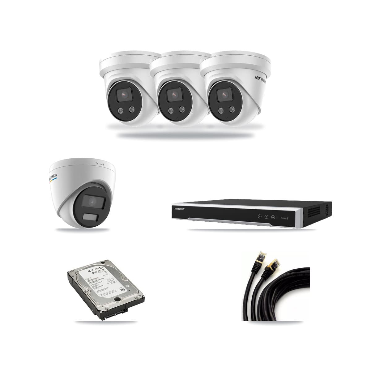 Hikvision 8-Channel 2MP – 5MP CCTV Kit — 1 2MP + 3 5MP Turret Cameras + 5TB Recording (DS-7608NI-M2 Recorder) - Image 1