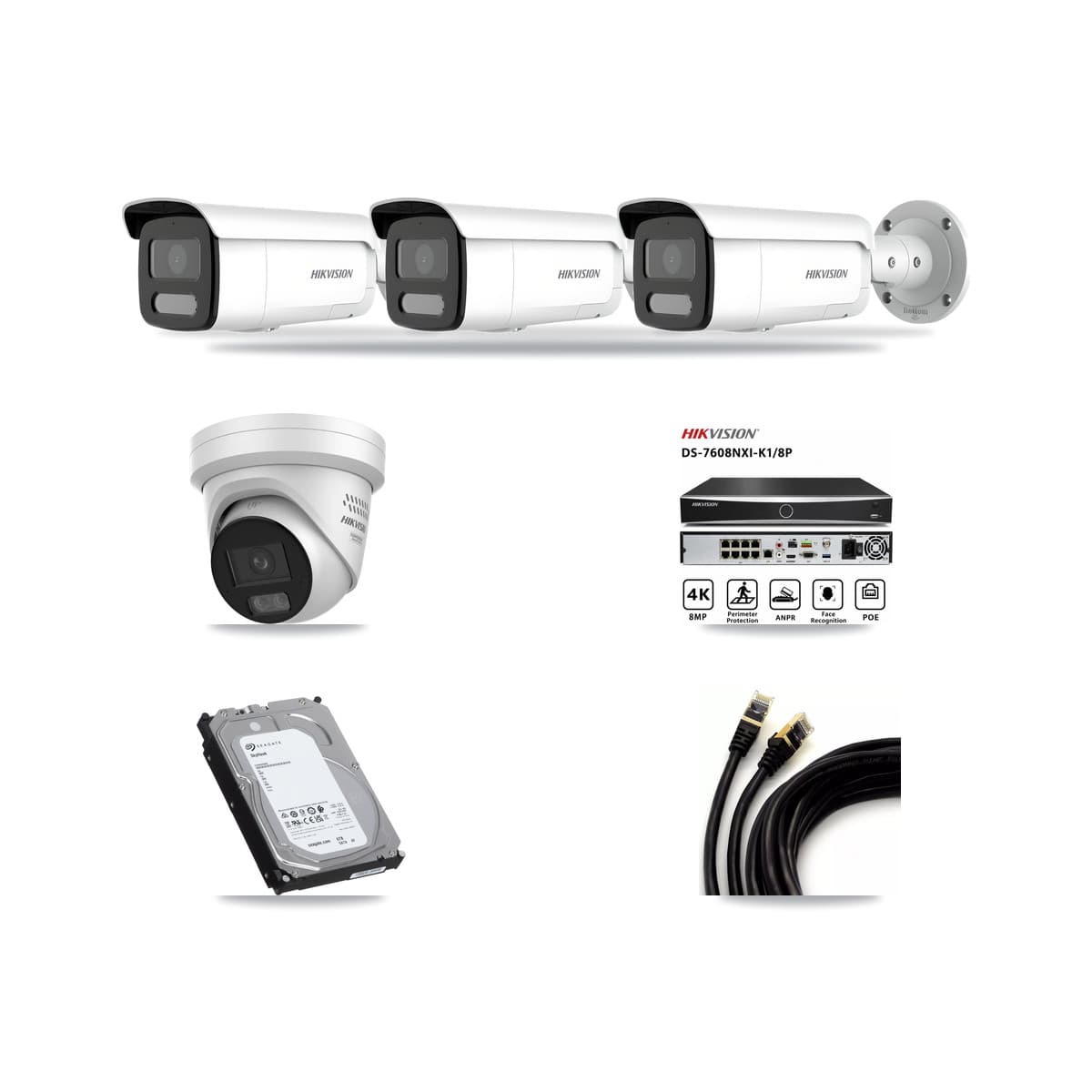Hikvision 8-Channel 4MP CCTV Kit — 1 DS-2CD2347G3 Turret + 3 DS-2CD2T47G2H Bullet Cameras + 6TB Recording - Image 1