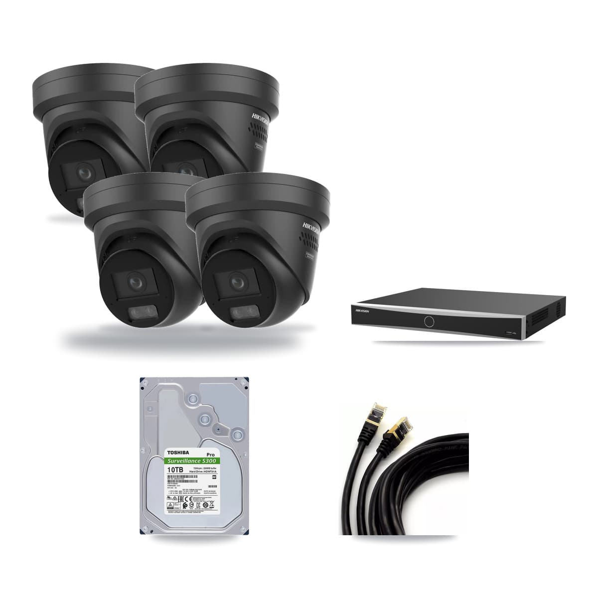 Hikvision 16-Channel 4K CCTV Kit — 4 Black DS-2CD2387G3 Turret Cameras + 10TB Recording (DS-7616NXI Recorder) - Image 1
