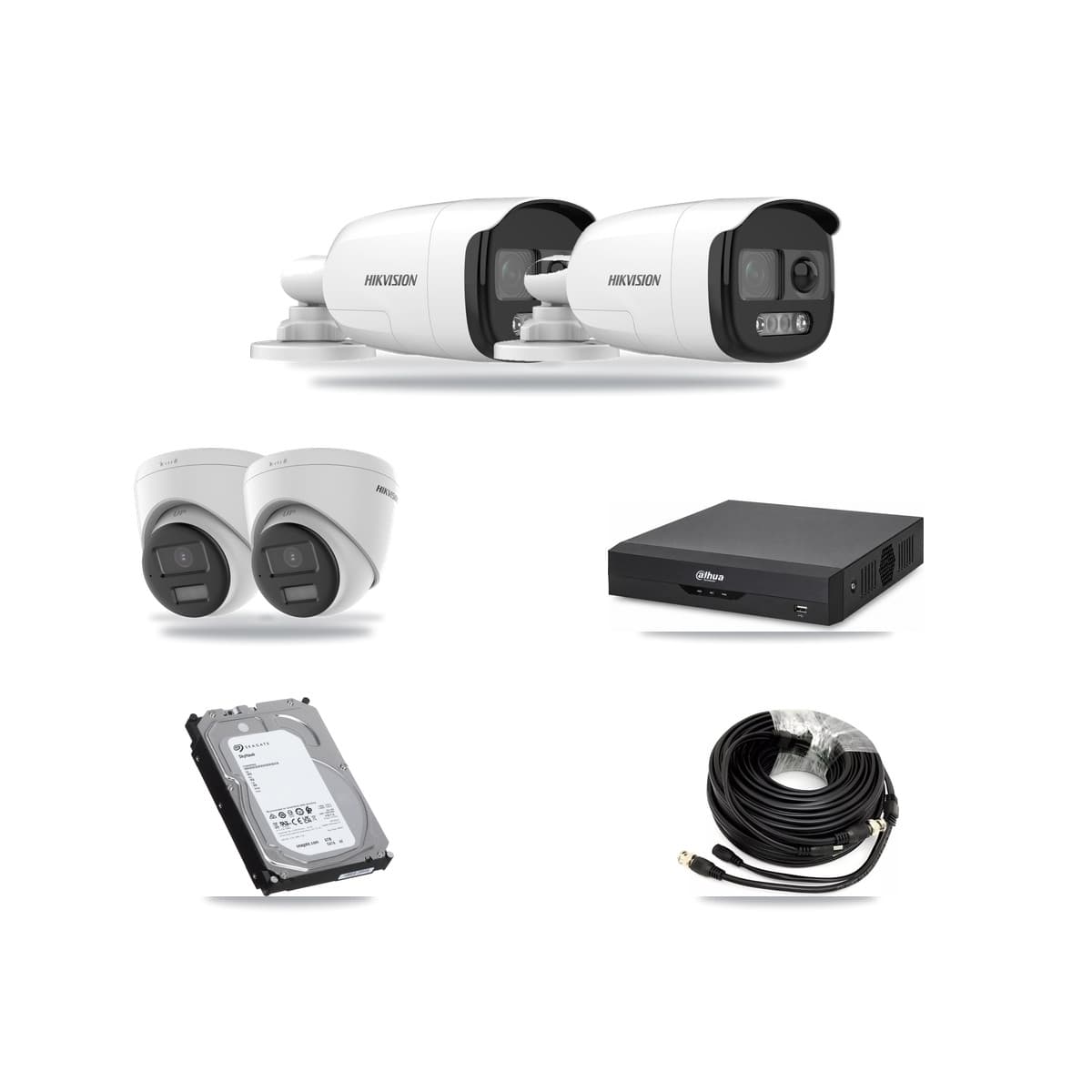 Hikvision & Dahua 4-Channel 5MP – 4K CCTV Kit — 2 DS-2CE12KF3T 5MP Bullet + 2 DS-2CE78U0T 4K Turret Cameras + 6TB Recording - Image 1