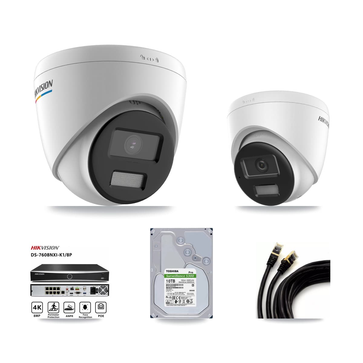 Hikvision 8-Channel 2MP – 4K CCTV Kit — 3 2MP + 3 4K Turret Cameras + 10TB Recording