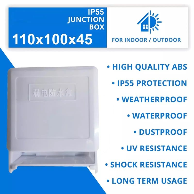 IP65 Waterproof Outdoor Junction Box - PVC Adaptable Enclosure (110x100x45mm, Grey)