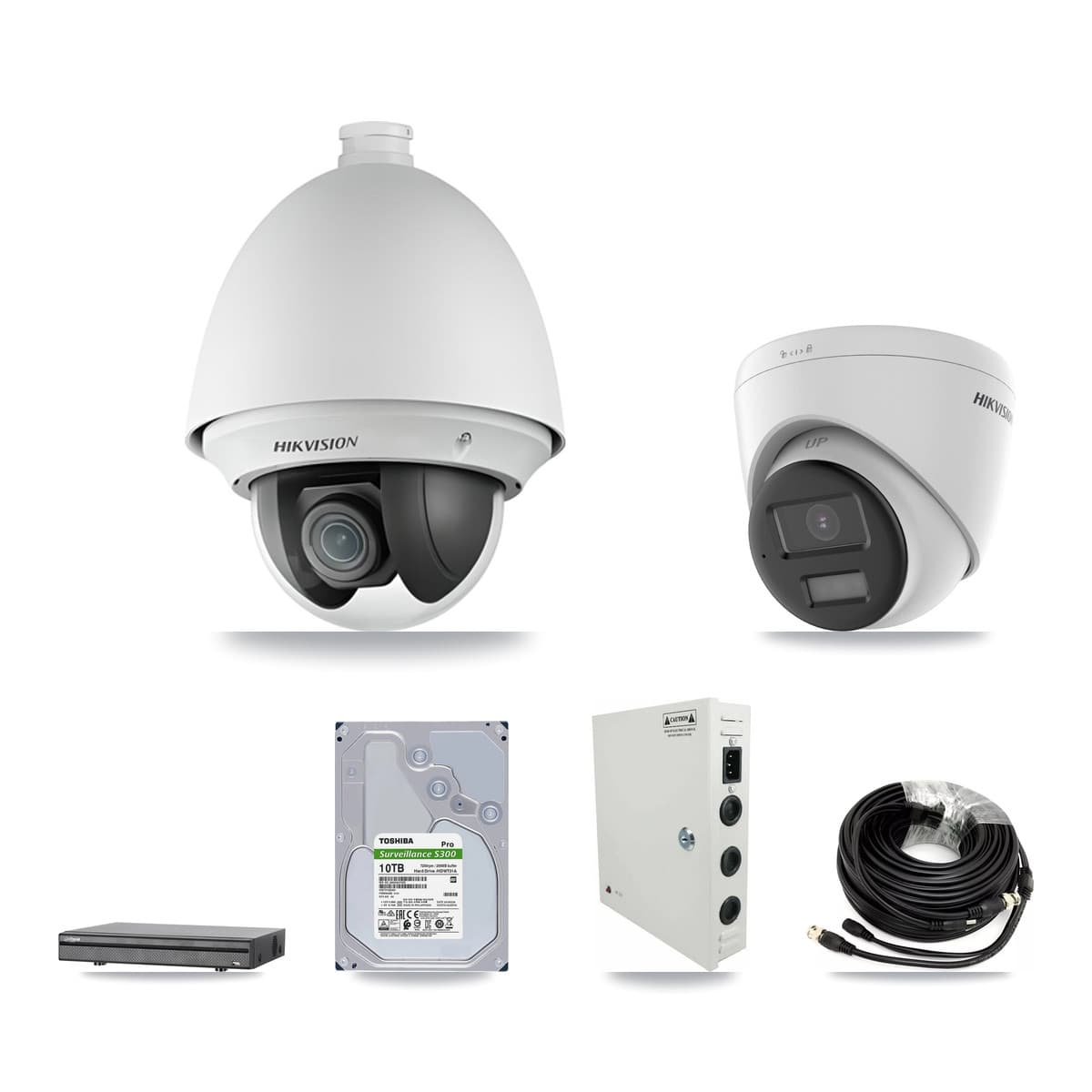 Hikvision & Dahua 8-Channel 2MP – 4K CCTV Kit — 6 2MP PTZ + 2 4K Turret Cameras + 10TB Recording