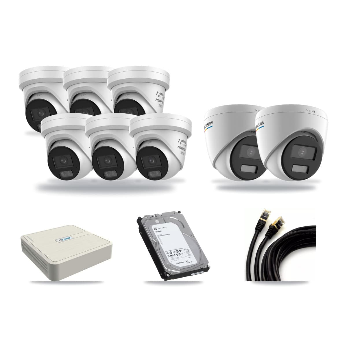 HiLook 8-channel CCTV kit: 8 cameras (6× 4MP Turret + 2× 2MP Turret), 6TB hard drive