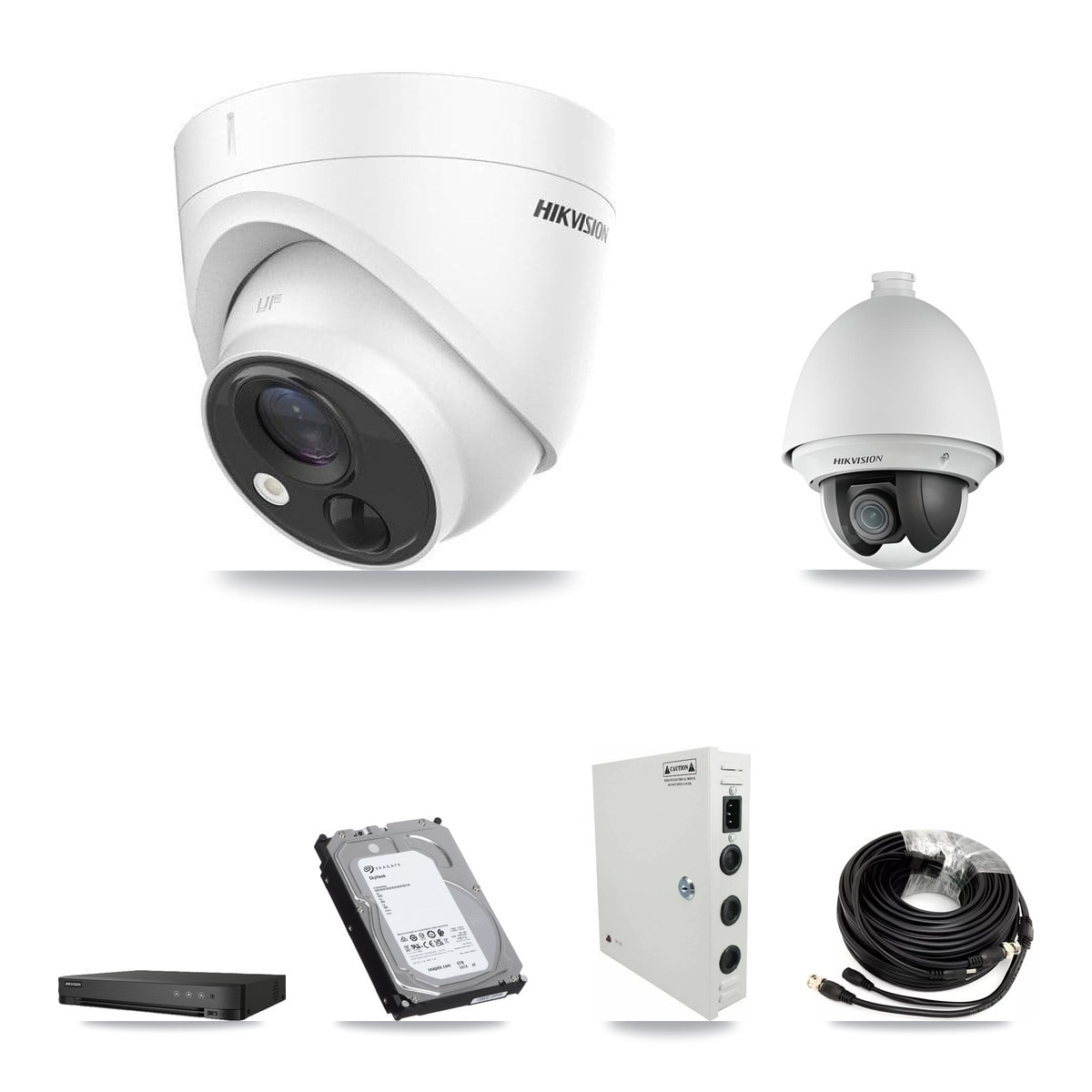 Hikvision 8-Channel 2MP – 5MP CCTV Kit — 1 DS-2AE4225T 2MP PTZ + 4 DS-2CE71H0T 5MP Turret Cameras + 6TB Recording (IDS-7208HQHI Recorder) - Image 1