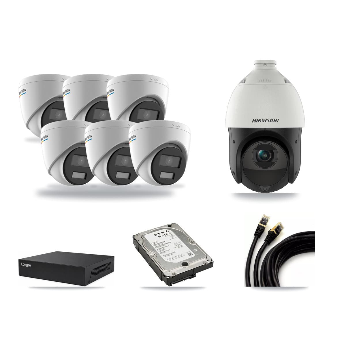 Hikvision & Longse 8-Channel 2MP – 4MP CCTV Kit — 6 2MP Turret + 1 4MP PTZ Cameras + 5TB Recording - Image 1