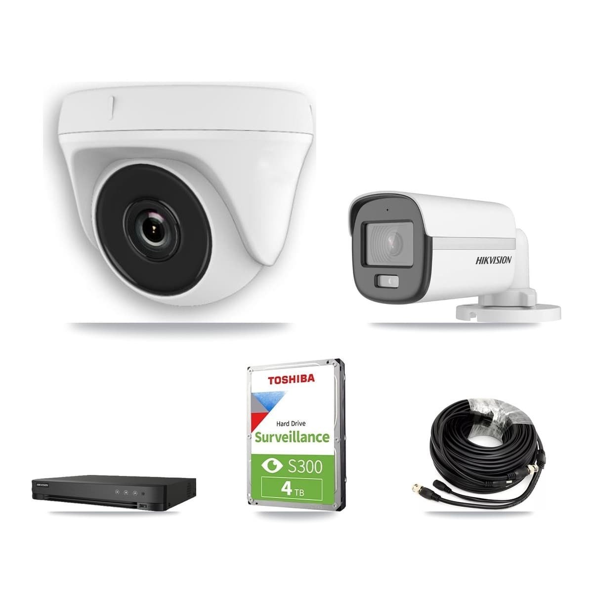 Hikvision 8-Channel 2MP – 5MP CCTV Kit — 1 5MP Bullet + 4 White 2MP Dome Cameras + 4TB Recording (IDS-7208HQHI Recorder)