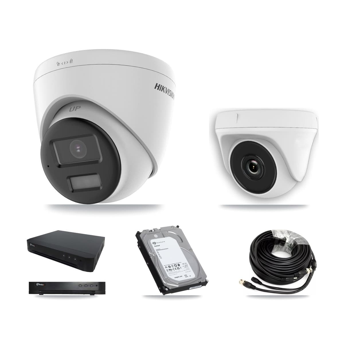 Hikvision & Prolux 16-Channel 2MP – 5MP CCTV Kit — 3 DS-2CE78K0T 5MP Turret + 3 White HDT-2MP-N20W 2MP Dome Cameras + 6TB Recording