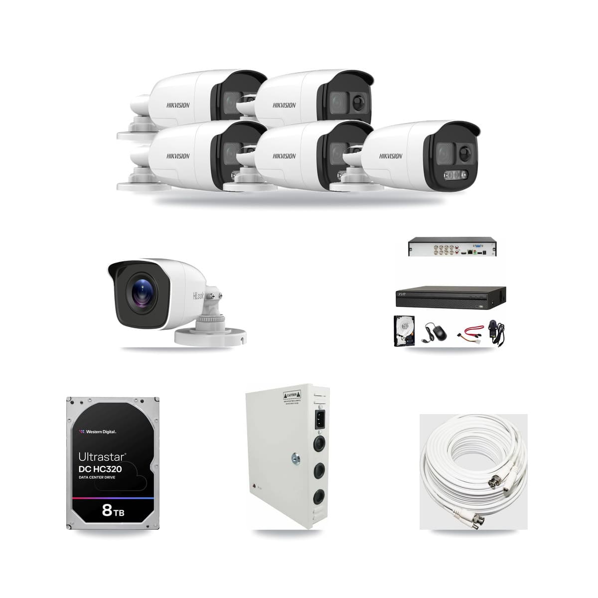 8-Channel 4MP – 5MP CCTV Kit — 5 Hikvision 5MP + 1 HiLook 4MP Bullet Cameras + 8TB Recording (XVR-3108AD Recorder) - Image 1