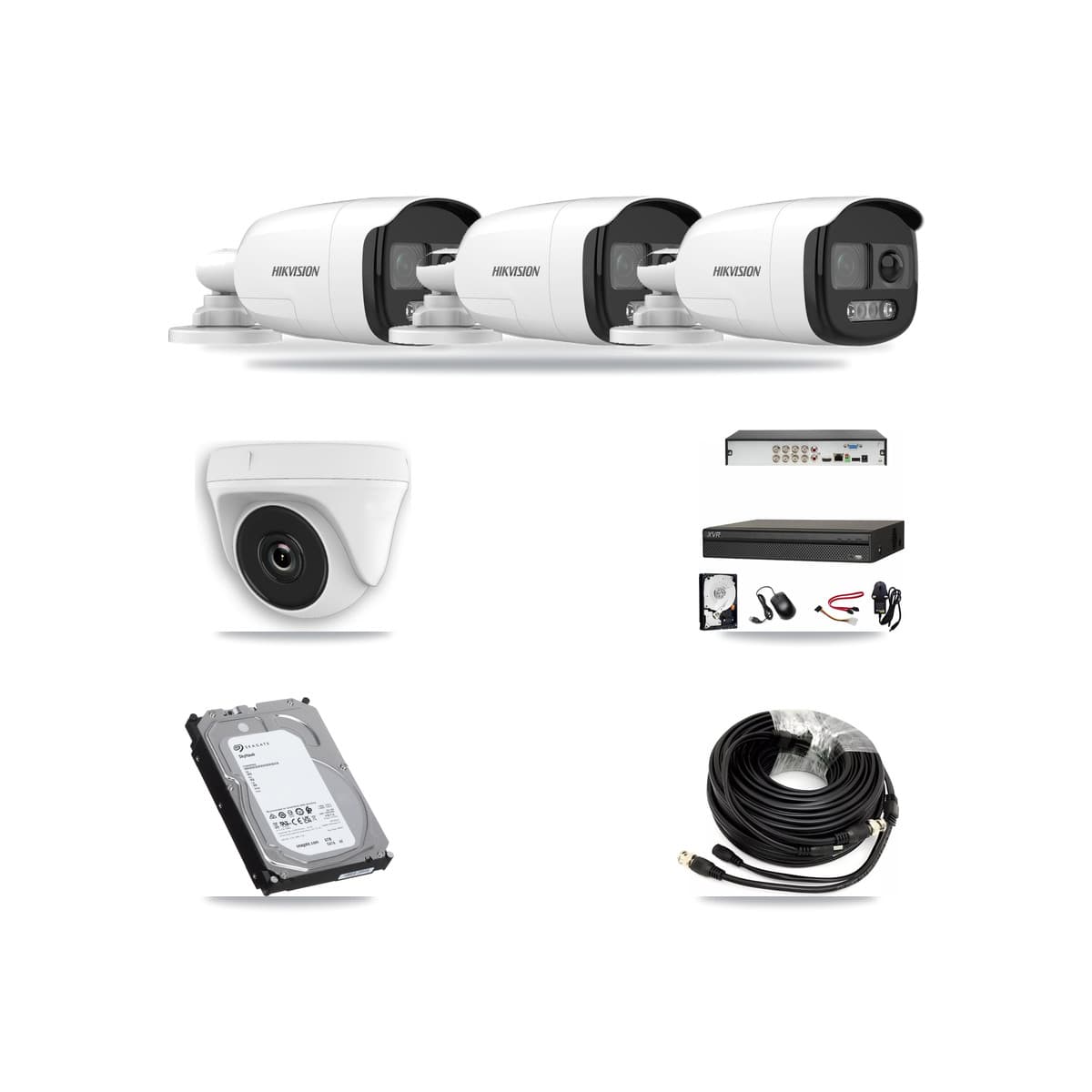 Hikvision & Dahua 8-Channel 2MP – 5MP CCTV Kit — 3 5MP Bullet + 1 2MP Dome Cameras + 6TB Recording - Image 1