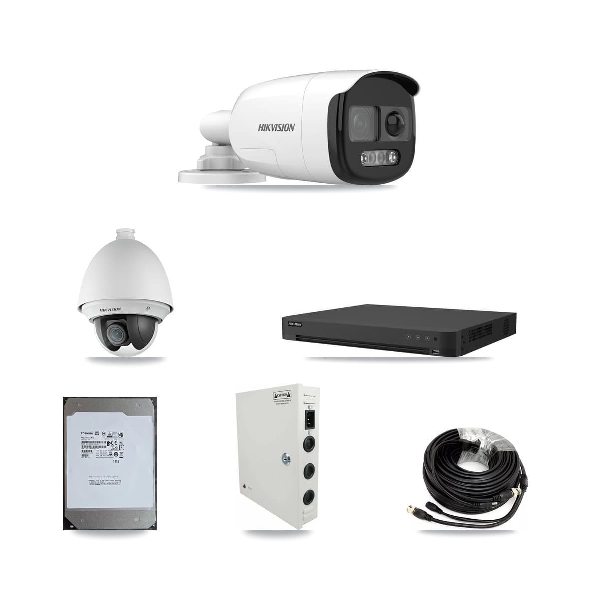Hikvision 16-Channel 2MP – 5MP CCTV Kit — 1 2MP PTZ + 7 5MP Bullet Cameras + 14TB Recording