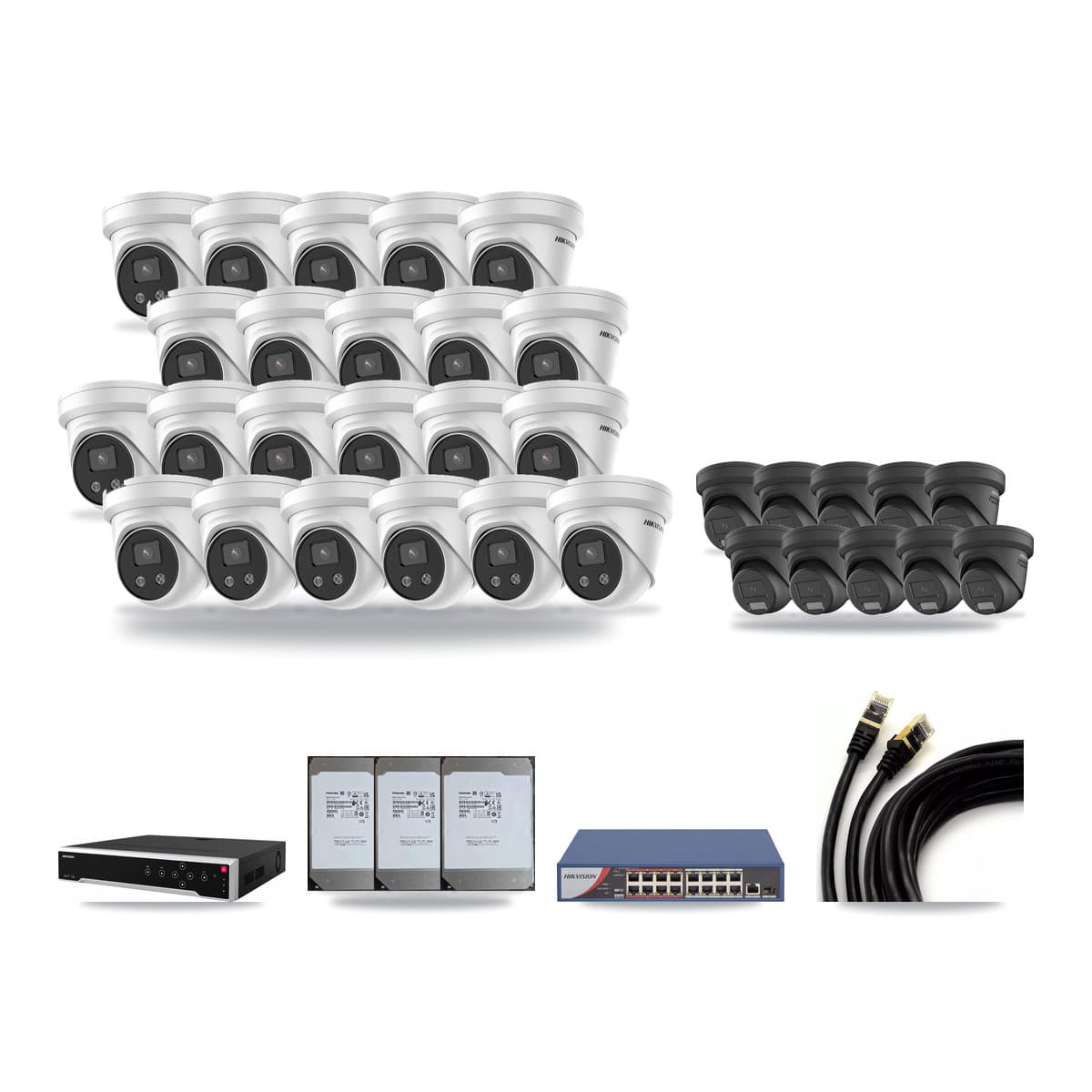 Hikvision 32-Channel 4MP – 5MP CCTV Kit — 10 4MP + 22 5MP Turret Cameras + 3× 14TB Recording - Image 1