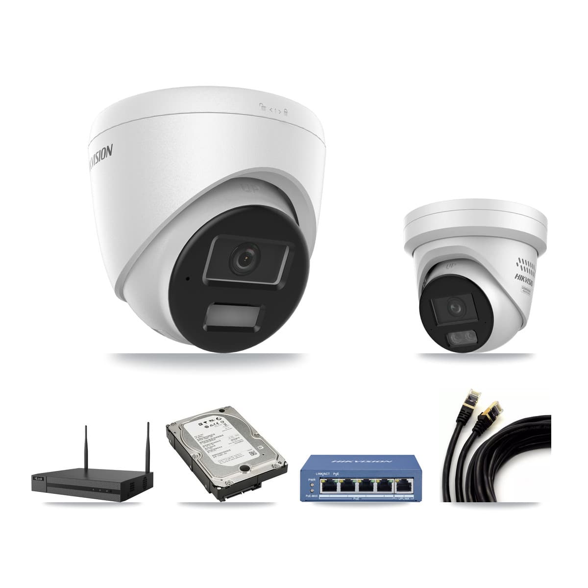 Hikvision & HiLook 4-Channel 4MP CCTV Kit — 3 DS-2CD1343G2 + 1 DS-2CD2347G3 Turret Cameras + 5TB Recording