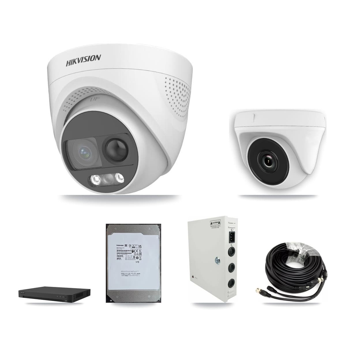 Hikvision 16-Channel 2MP – 5MP CCTV Kit — 7 DS-2CE72KF3T 5MP Turret + 7 White HDT-2MP-N20W 2MP Dome Cameras + 14TB Recording
