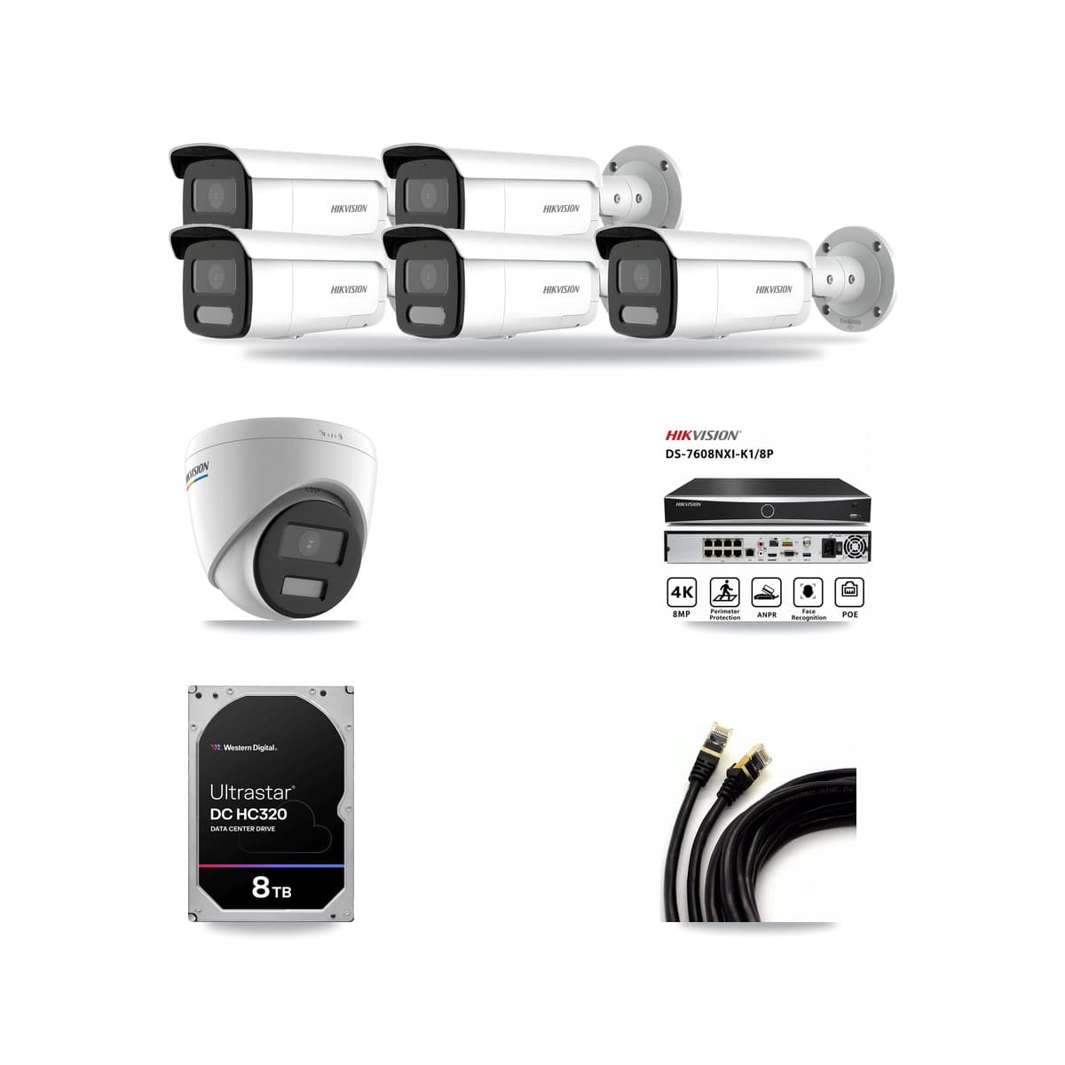 Hikvision 8-Channel 2MP – 4MP CCTV Kit — 1 2MP Turret + 5 4MP Bullet Cameras + 8TB Recording - Image 1
