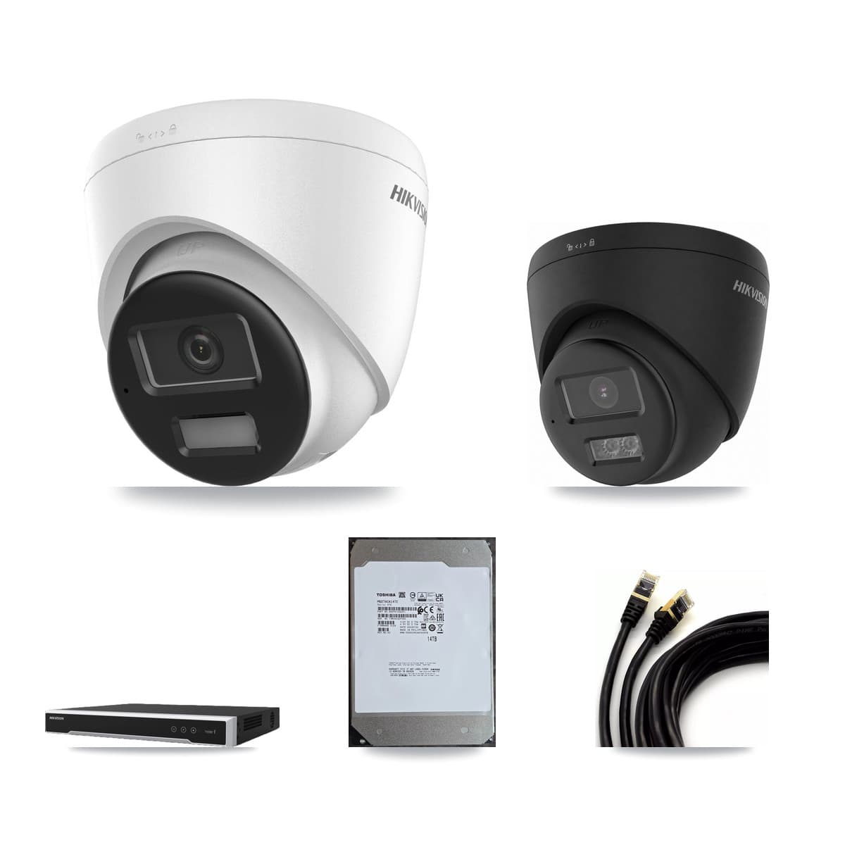 Hikvision 16-Channel 4K CCTV Kit — 10 + 4 Black Turret Cameras + 2× 14TB Recording (DS-7616NI-M2 Recorder)