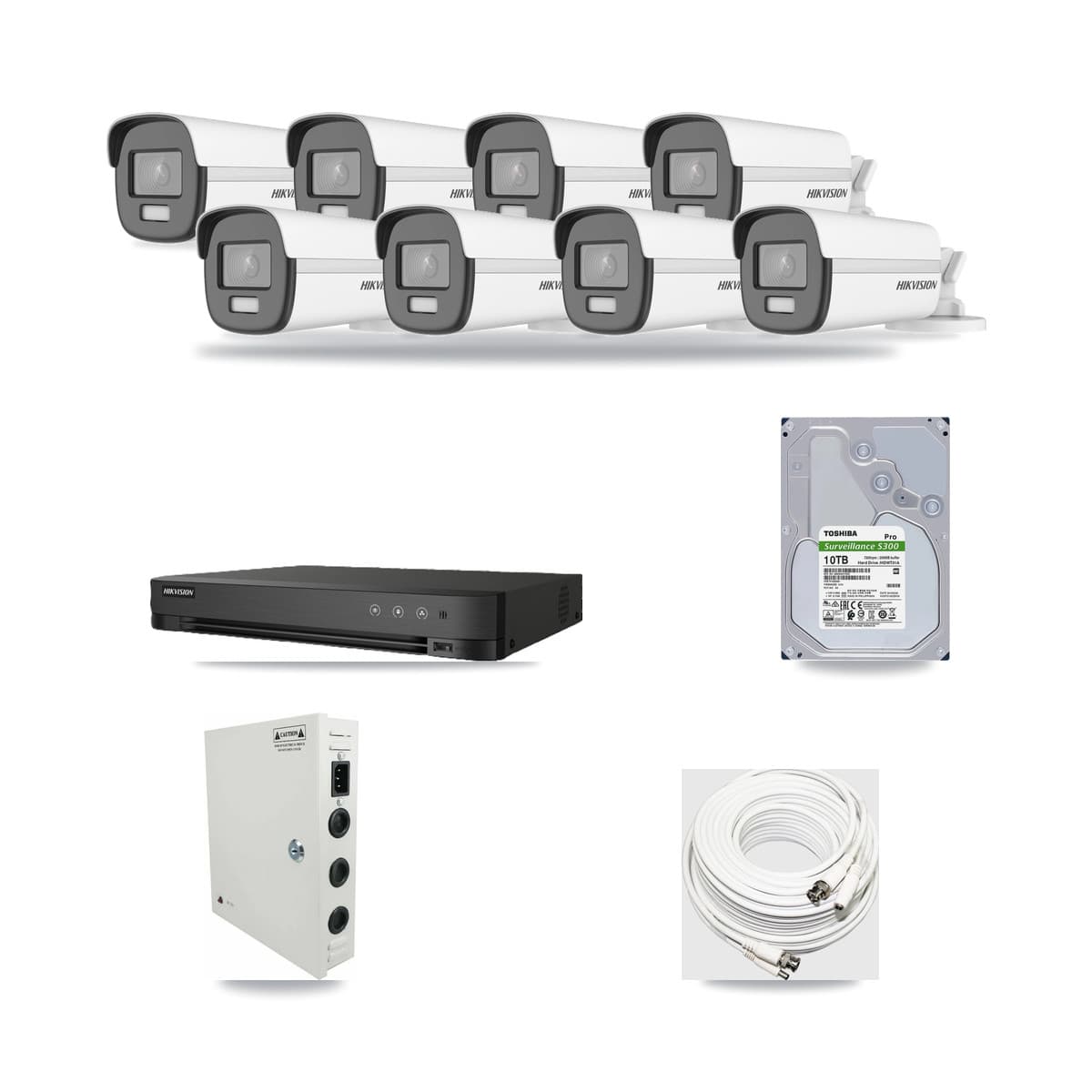 Hikvision 8-Channel 4K CCTV Kit — 8 DS-2CE12UF3T-E Bullet Cameras + 10TB Recording (IDS-7208HUHI-M1/E Recorder) - Image 1