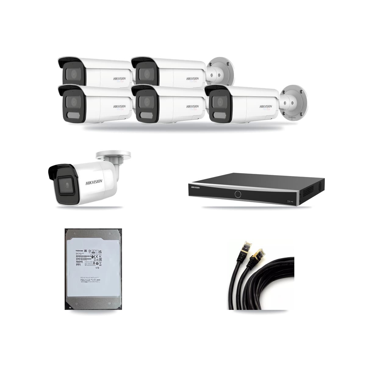 Hikvision 16-Channel 4K CCTV Kit — 1 DS-2CD2085G1 + 5 DS-2CD2T87G2H Bullet Cameras + 14TB Recording - Image 1