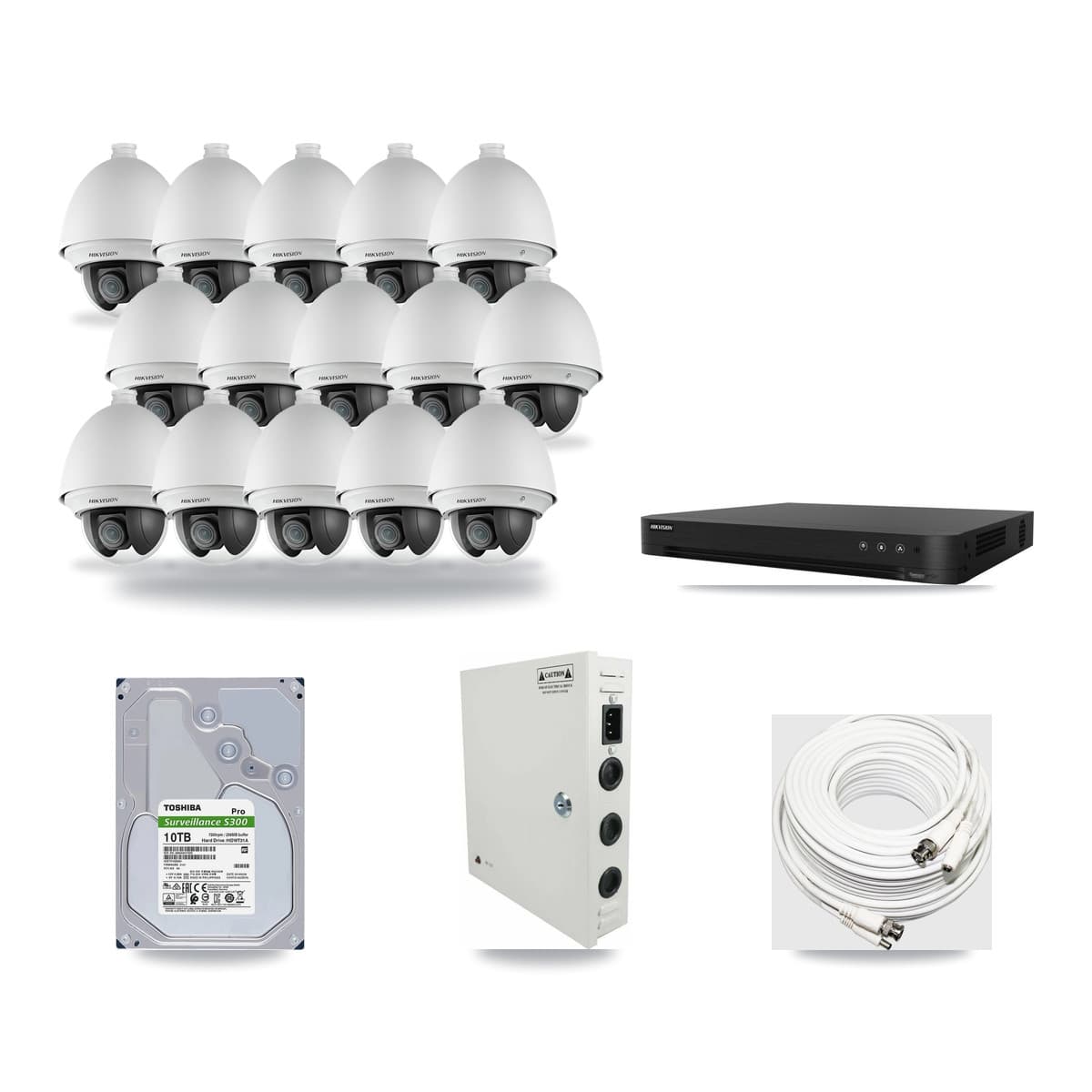 Hikvision 16-Channel 2MP CCTV Kit — 15 DS-2AE4225T PTZ Cameras + 10TB Recording (DS-7216HGHI Recorder) - Image 1