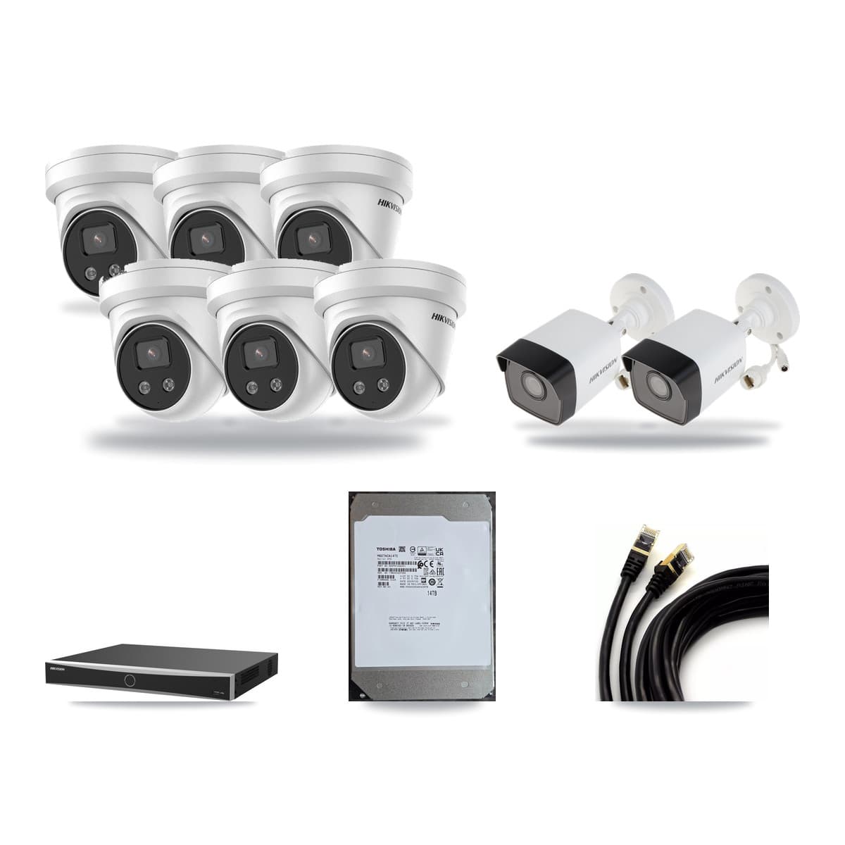 Hikvision 16-Channel 5MP CCTV Kit — 2 Bullet + 6 Turret Cameras + 14TB Recording (DS-7616NXI Recorder) - Image 1