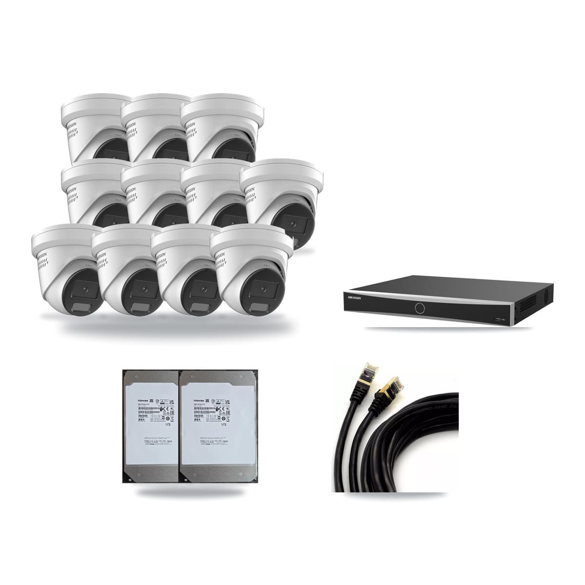 Hikvision 16-channel CCTV kit: 11 cameras (11× 4K Turret), 2× 14TB hard drive