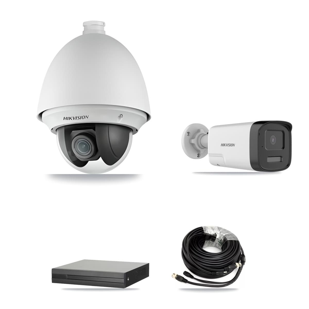 Hikvision 4-Channel 2MP – 5MP CCTV Kit — 1 DS-2AE4225T 2MP PTZ + 1 DS-2CE17K0T 5MP Bullet Cameras + 2TB Recording (XVR-3104HS Recorder)