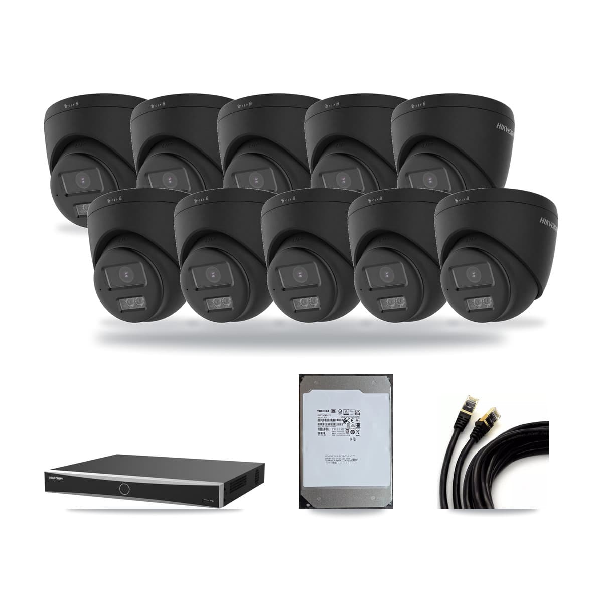 Hikvision 16-Channel 4K CCTV Kit — 10 Black DS-2CD1383G2 Turret Cameras + 14TB Recording - Image 1