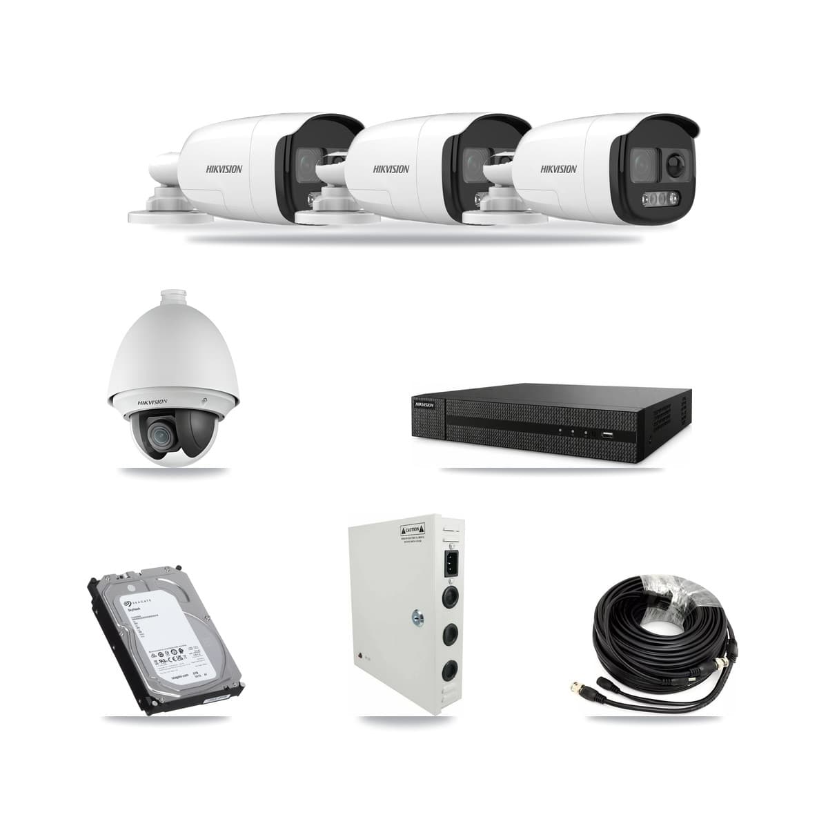 Hikvision 8-Channel 2MP – 5MP CCTV Kit — 1 DS-2AE4225T 2MP PTZ + 3 DS-2CE12KF3T 5MP Bullet Cameras + 6TB Recording (DVR-8CH Recorder) - Image 1