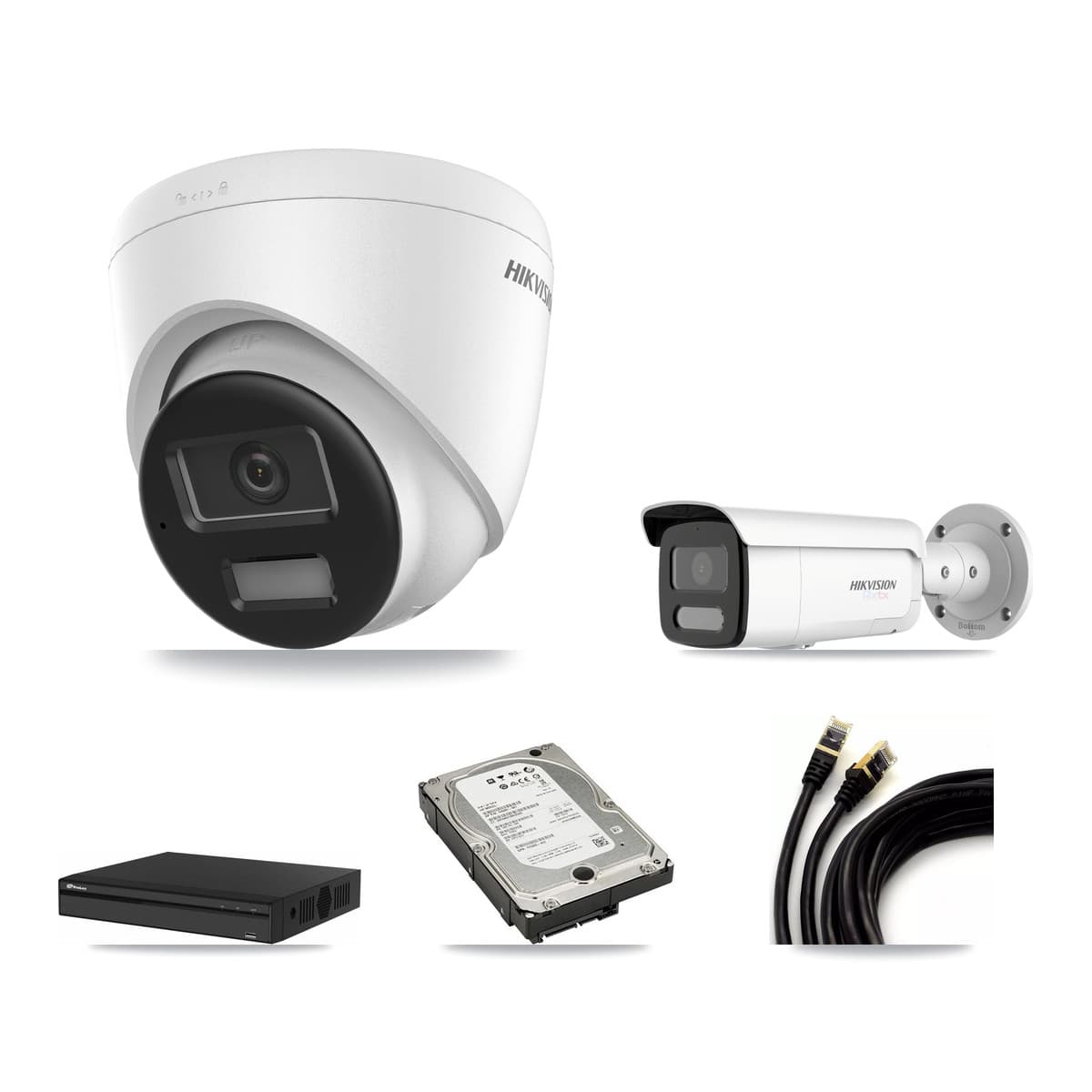 Hikvision & Prolux 4-Channel 4K CCTV Kit — 1 Turret + 1 Bullet Cameras + 5TB Recording