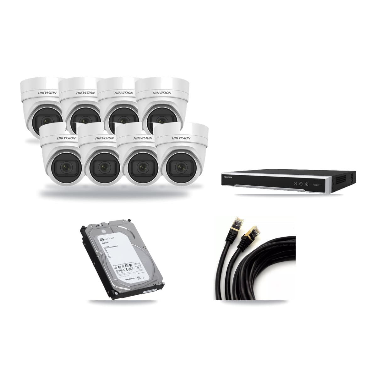Hikvision 16-Channel 4MP CCTV Kit — 8 DS-2CD2H45FWD Turret Cameras + 6TB Recording (DS-7616NI-M2 Recorder) - Image 1