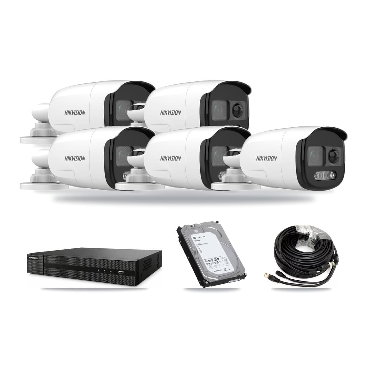 Hikvision 8-Channel 5MP CCTV Kit — 5 DS-2CE12KF3T Bullet Cameras + 6TB Recording (DVR-8CH Recorder) - Image 1