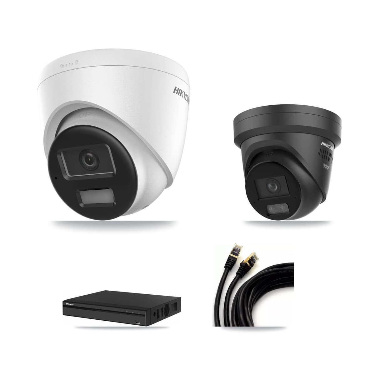 Hikvision & Prolux 4-Channel 4K CCTV Kit — 2 DS-2CD1383G2 + 1 DS-2CD2387G3 Turret Cameras + 8TB Recording