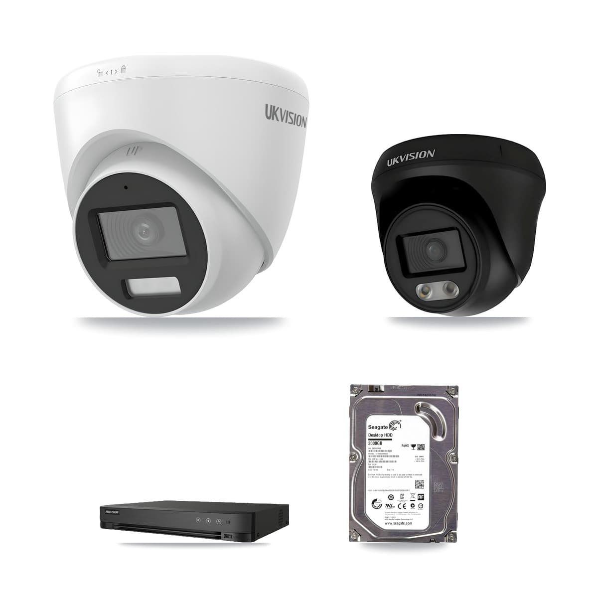Hikvision iDS-7208HUHI-M1/E 8-Channel DVR CCTV Kit — 3× UKVISION 4K Cameras + 2TB HDD