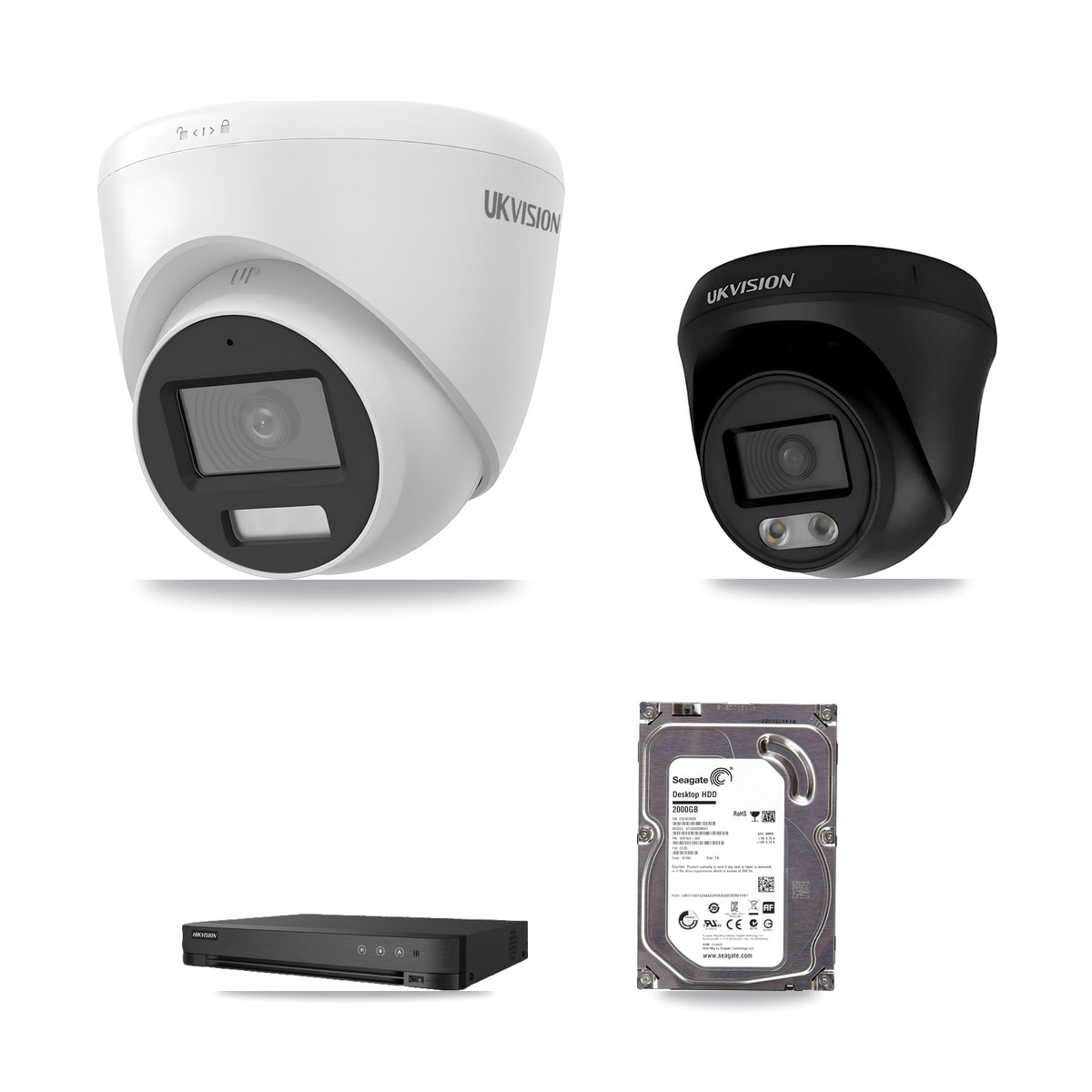 Hikvision iDS-7208HUHI-M1/E 8-Channel DVR CCTV Kit — 3× UKVISION 4K Cameras + 2TB HDD