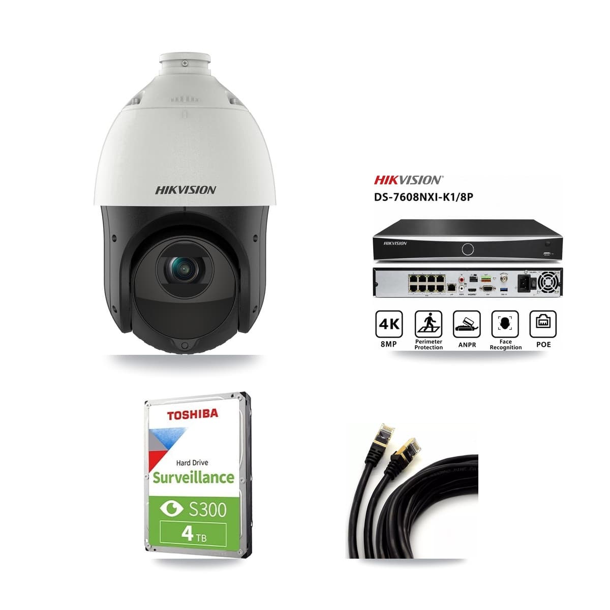 Hikvision 8-Channel 4MP CCTV Kit — 3 DS-2DE4425IW PTZ Cameras + 4TB Recording (DS-7608NXI Recorder) - Image 1
