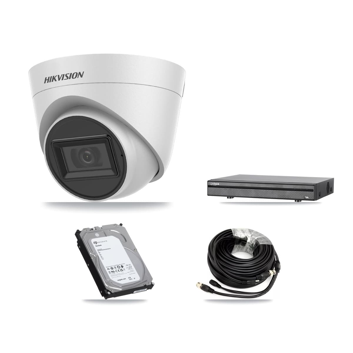 Hikvision & Dahua 8-Channel 5MP CCTV Kit — 8 White Turret Cameras + 6TB Recording (DH-XVR5108H Recorder)