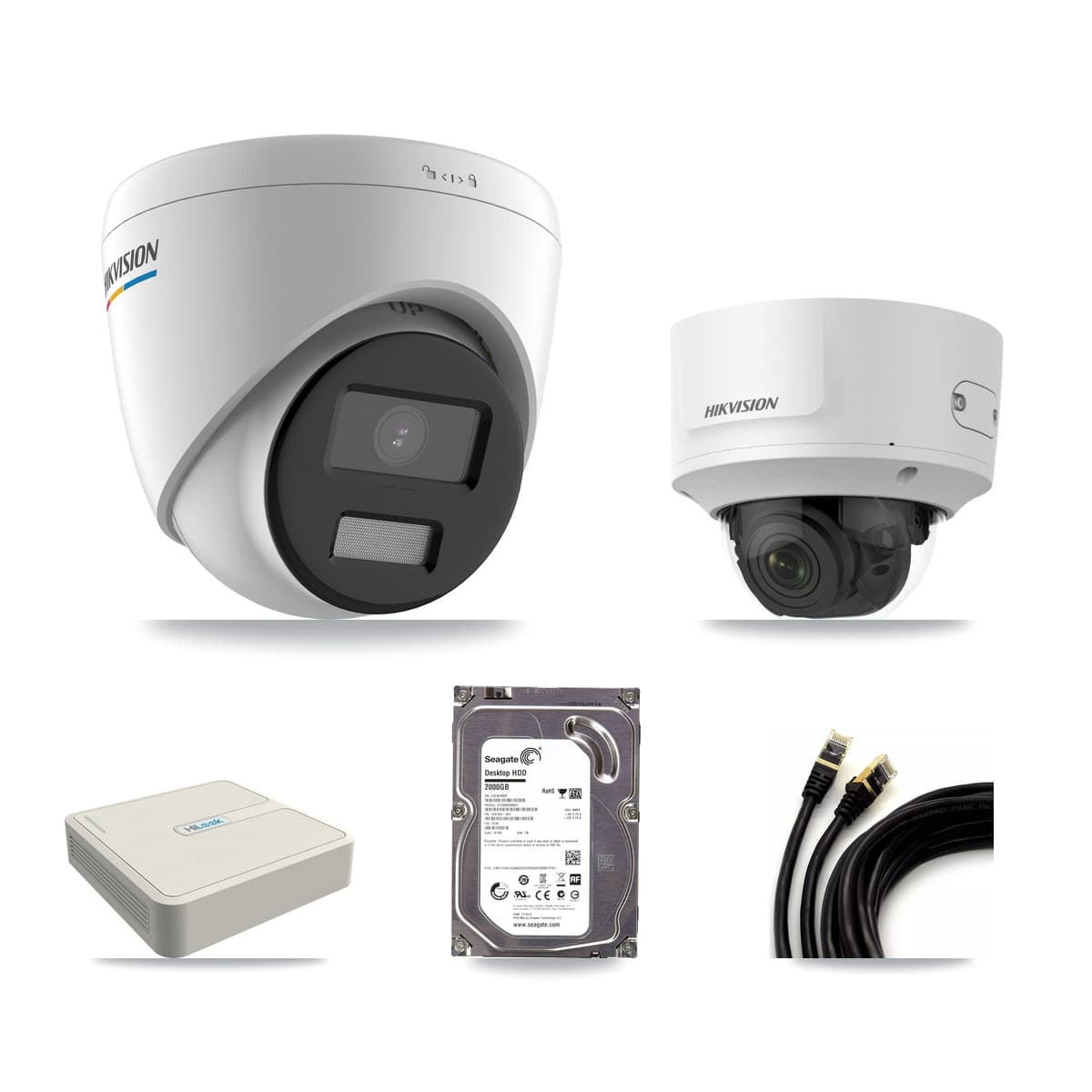 Hikvision & HiLook 8-Channel 2MP CCTV Kit — 2 Turret + 1 Dome Cameras + 2TB Recording (NVR-108H-D Recorder)