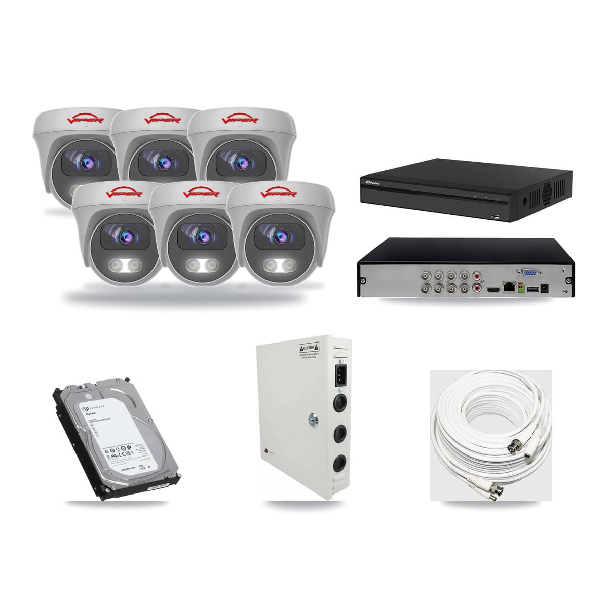 Viper & Prolux 8-Channel 5MP CCTV Kit — 6 White Cameras + 6TB Recording (PXD-5108HS Recorder) - Image 1