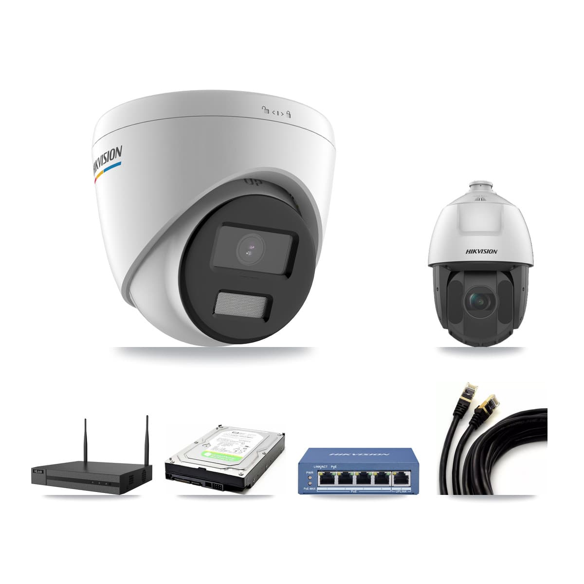 Hikvision & HiLook 4-Channel 2MP CCTV Kit — 1 Turret + 1 PTZ Cameras + 1TB Recording